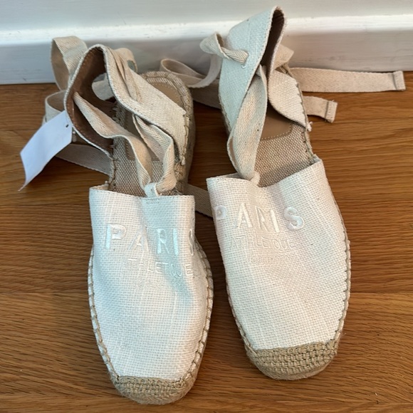 H&M ‘Paris’ Embroidered Tie-strap espadrilles, Size 7 - Picture 5 of 8